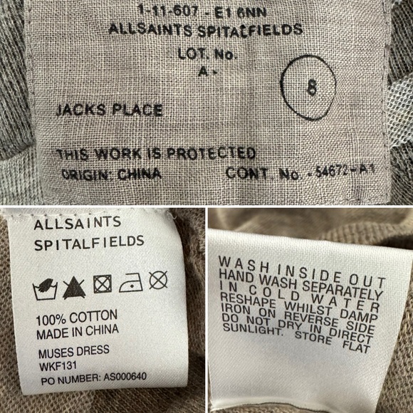 All Saints Spitalfields asymmetrical distressed patchwork muses dress brown 8 - Picture 13 of 14